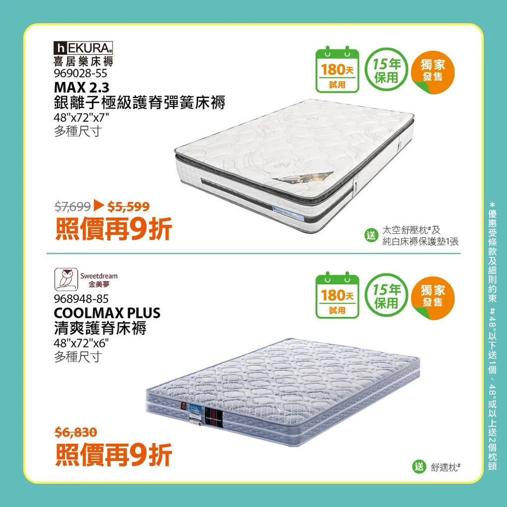 COOLMAX PLUS 清爽護脊床褥 48"x72"x6"